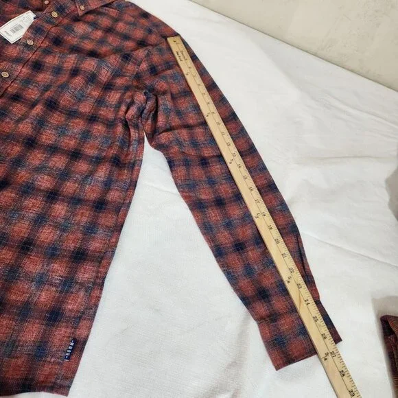 Rowm Mens Size LT Brick Red Plaid Button-Down Shirt 55% Polyester 45% Cotton - Picture 6 of 10